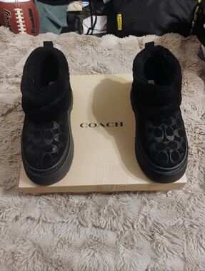 Coach Black Signature Shearling Ankle Boots